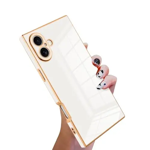 KANGHAR Case Compatible with iPhone 16 Luxury Cute Plating Design Case Full-Body Anti-Scratch Shockproof Bumper Protective Cover for iPhone 16 6.1 Inch White - KANGHAR
