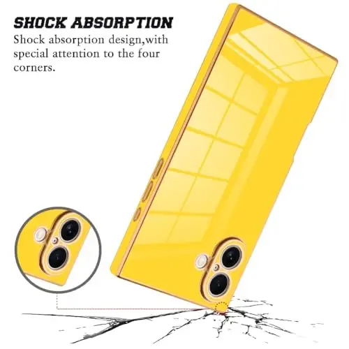 KANGHAR Case Compatible with iPhone 16 Luxury Cute Plating Design Case Full-Body Anti-Scratch Shockproof Bumper Protective Cover for iPhone 16 6.1 Inch Yellow - 2