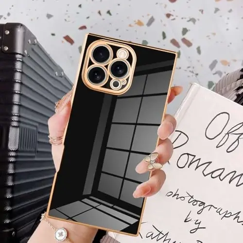 KANGHAR Case Compatible with iPhone 16 Pro Luxury Cute Plating Design Case Full-Body Anti-Scratch Shockproof Bumper Protective Cover for iPhone 16 Pro 6.3 Inch Black 
