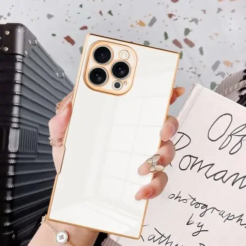 KANGHAR Case Compatible with iPhone 16 Pro Luxury Cute Plating Design Case Full-Body Anti-Scratch Shockproof Bumper Protective Cover for iPhone 16 Pro 6.3 Inch White - 1