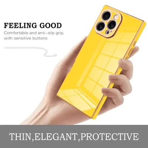 KANGHAR Case Compatible with iPhone 16 Pro Luxury Cute Plating Design Case Full-Body Anti-Scratch Shockproof Bumper Protective Cover for iPhone 16 Pro 6.3 Inch Yellow - 4
