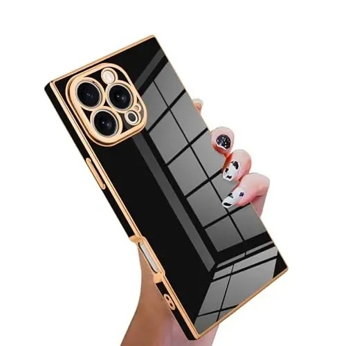 KANGHAR Case Compatible with iPhone 16 Pro Luxury Cute Plating Design Case Full-Body Anti-Scratch Shockproof Bumper Protective Cover for iPhone 16 Pro 6.3 Inch Black 