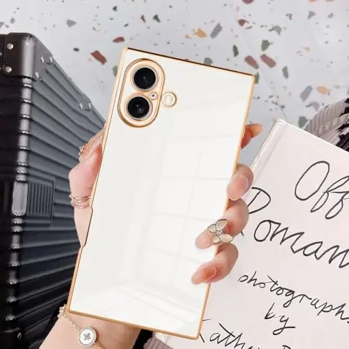 KANGHAR Case Compatible with iPhone 16 Pro Max Luxury Cute Plating Design Case Full-Body Anti-Scratch Shockproof Bumper Protective Cover for iPhone 16 Pro Max 6.9 Inch White 