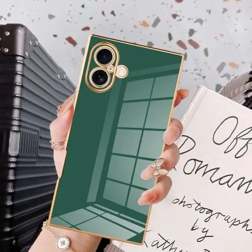 KANGHAR Case Compatible with iPhone 17 Luxury Cute Plating Design Case Full-Body Anti-Scratch Shockproof Bumper Protective Cover Designed for iPhone 17 6.3 Inch Dark Green 