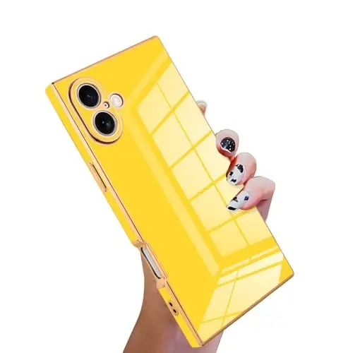 KANGHAR Case Compatible with iPhone 17 Luxury Cute Plating Design Case Full-Body Anti-Scratch Shockproof Bumper Protective Cover Designed for iPhone 17 6.3 Inch Yellow 