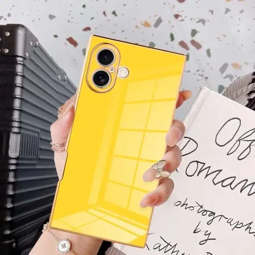 KANGHAR Case Compatible with iPhone 17 Luxury Yellow | Cute Plating Design Case Full-Body Anti-Scratch Shockproof Bumper Protective Cover Designed for iPhone 17 6.3 Inch 