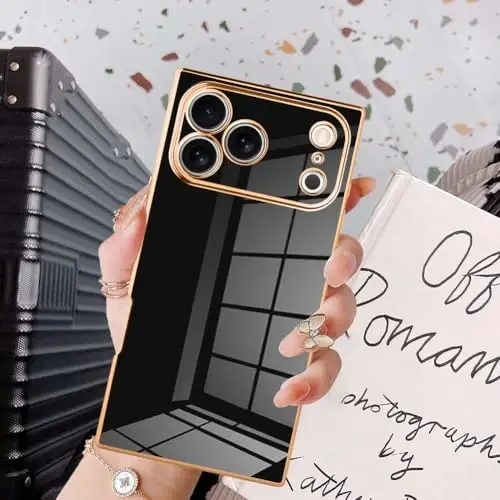 KANGHAR Case Compatible with iPhone 17 Pro Luxury Cute Plating Design Case Full-Body Anti-Scratch Shockproof Bumper Protective Cover Designed for iPhone 17 Pro 6.3 Inch Black 