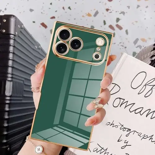 KANGHAR Case Compatible with iPhone 17 Pro Luxury Cute Plating Design Case Full-Body Anti-Scratch Shockproof Bumper Protective Cover Designed for iPhone 17 Pro 6.3 Inch Dark Green 