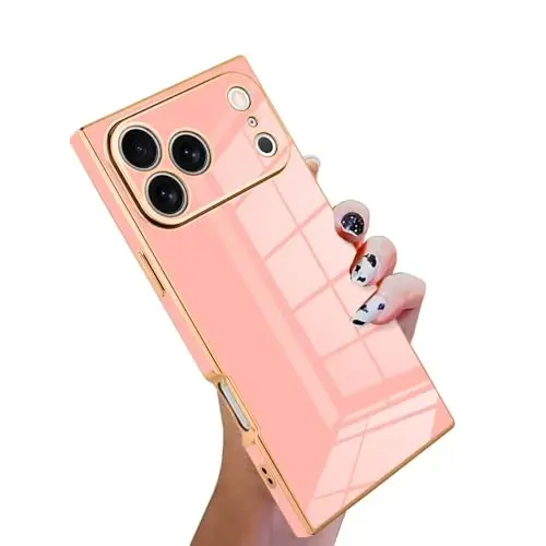 KANGHAR Case Compatible with iPhone 17 Pro Luxury Cute Plating Design Case Full-Body Anti-Scratch Shockproof Bumper Protective Cover Designed for iPhone 17 Pro 6.3 Inch Pink 