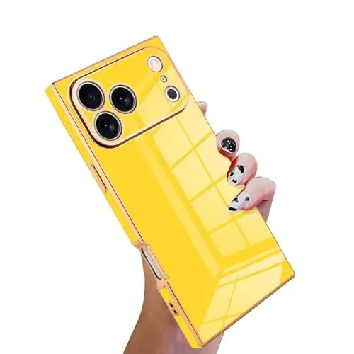 KANGHAR Case Compatible with iPhone 17 Pro Luxury Cute Plating Design Case Full-Body Anti-Scratch Shockproof Bumper Protective Cover Designed for iPhone 17 Pro 6.3 Inch Yellow - KANGHAR