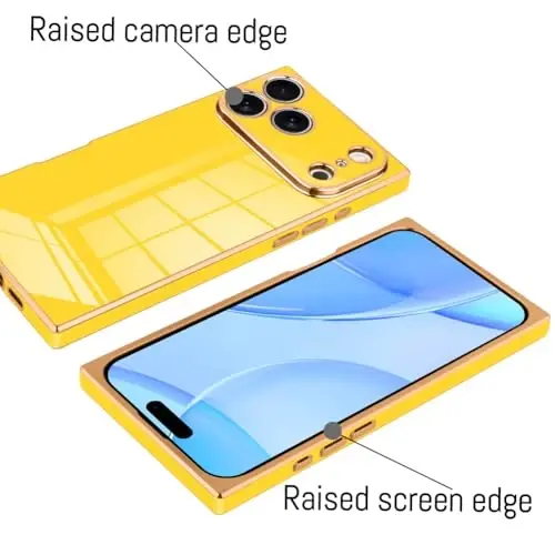 KANGHAR Case Compatible with iPhone 17 Pro Luxury Cute Plating Design Case Full-Body Anti-Scratch Shockproof Bumper Protective Cover Designed for iPhone 17 Pro 6.3 Inch Yellow - 3