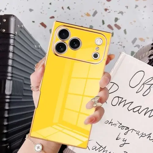 KANGHAR Case Compatible with iPhone 17 Pro Luxury Cute Plating Design Case Full-Body Anti-Scratch Shockproof Bumper Protective Cover Designed for iPhone 17 Pro 6.3 Inch Yellow 