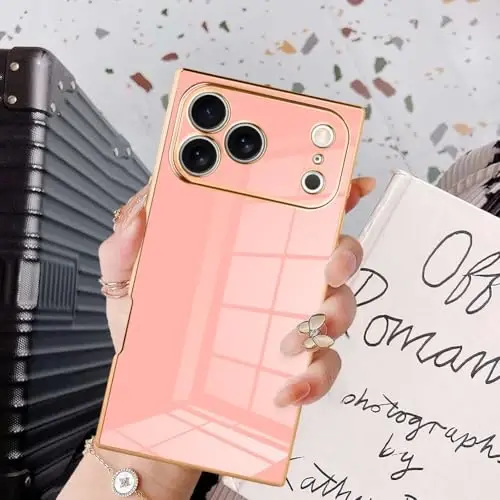 KANGHAR Case Compatible with iPhone 17 Pro Max Luxury Cute Plating Design Case Full-Body Anti-Scratch Shockproof Bumper Protective Cover Designed for iPhone 17 Pro Max 6.9 Inch Pink 