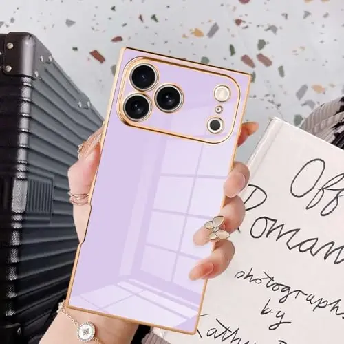 KANGHAR Case Compatible with iPhone 17 Pro Max Luxury Cute Plating Design Case Full-Body Anti-Scratch Shockproof Bumper Protective Cover Designed for iPhone 17 Pro Max 6.9 Inch Purple 