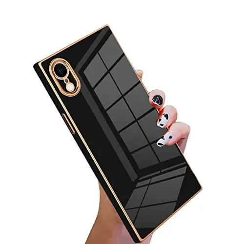 KANGHAR Case Compatible with iPhone Xr Luxury Cute Plating Design Case Full-Body Anti-Scratch Shockproof Bumper Protective Cover for iPhone Xr 6.1 Inch Black 