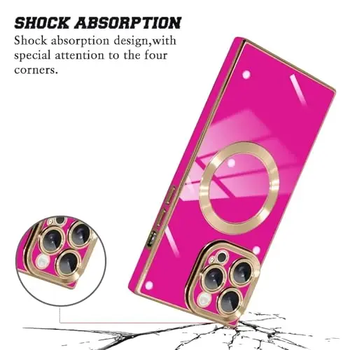 KANGHAR Case Designed for iPhone 14 Pro Max Magnetic [Compatible with MagSafe] Luxury Cute Plating Design Case Full-Body Anti-Scratch Shockproof Bumper Protective Cover Hot Pink - 2