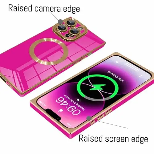 KANGHAR Case Designed for iPhone 14 Pro Max Magnetic [Compatible with MagSafe] Luxury Cute Plating Design Case Full-Body Anti-Scratch Shockproof Bumper Protective Cover Hot Pink - 4