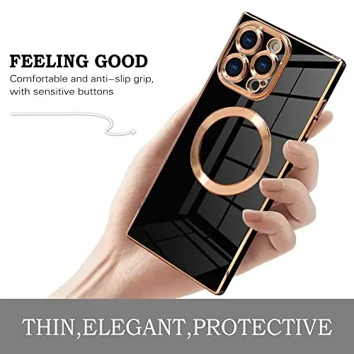 KANGHAR Case Designed for iPhone 14 Pro Max Magnetic [Compatible with MagSafe] Luxury Cute Plating Design Cute Case Full-Body Anti-Scratch Shockproof Bumper Protective Cover Black - 4