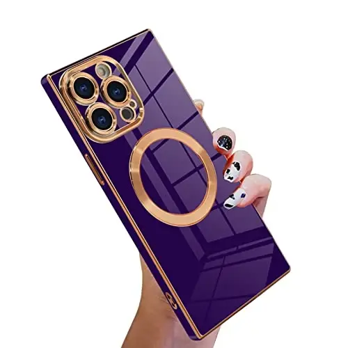 KANGHAR Case Designed for iPhone 14 Pro Max Magnetic [Compatible with MagSafe] Luxury Cute Plating Design Cute Case Full-Body Anti-Scratch Shockproof Bumper Protective Cover Deep Purple - KANGHAR