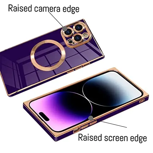 KANGHAR Case Designed for iPhone 14 Pro Max Magnetic [Compatible with MagSafe] Luxury Cute Plating Design Cute Case Full-Body Anti-Scratch Shockproof Bumper Protective Cover Deep Purple - 3
