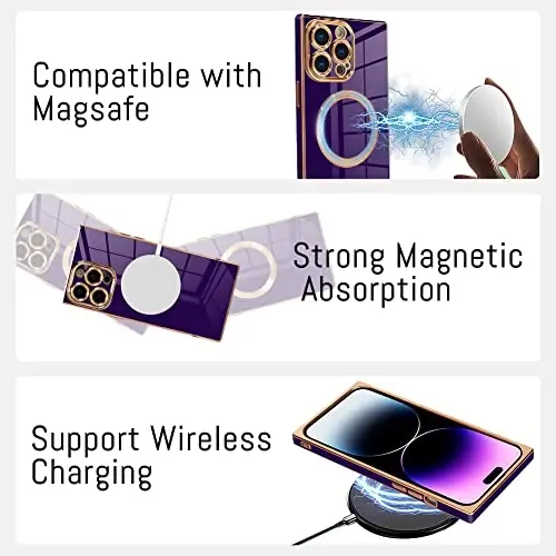 KANGHAR Case Designed for iPhone 14 Pro Max Magnetic [Compatible with MagSafe] Luxury Cute Plating Design Cute Case Full-Body Anti-Scratch Shockproof Bumper Protective Cover Deep Purple - 5