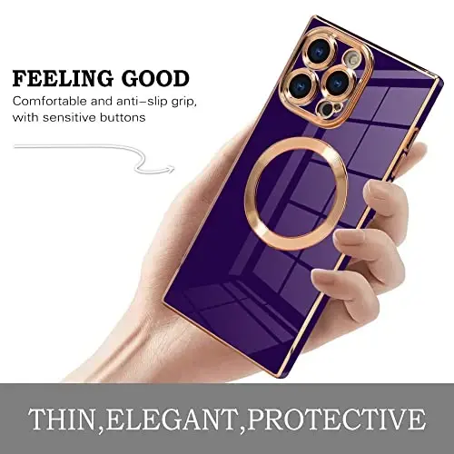 KANGHAR Case Designed for iPhone 14 Pro Max Magnetic [Compatible with MagSafe] Luxury Cute Plating Design Cute Case Full-Body Anti-Scratch Shockproof Bumper Protective Cover Deep Purple - 4