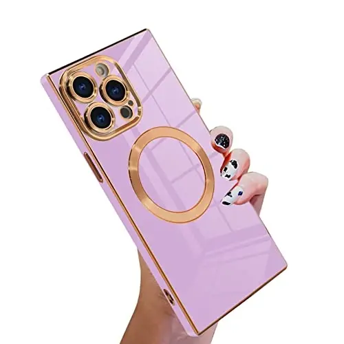 KANGHAR Case Designed for iPhone 14 Pro Max Magnetic [Compatible with MagSafe] Luxury Cute Plating Design Cute Case Full-Body Anti-Scratch Shockproof Bumper Protective Cover 