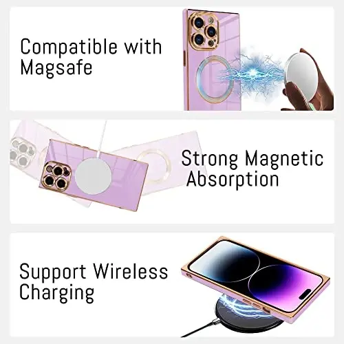 KANGHAR Case Designed for iPhone 14 Pro Max Magnetic [Compatible with MagSafe] Luxury Cute Plating Design Cute Case Full-Body Anti-Scratch Shockproof Bumper Protective Cover - KANGHAR