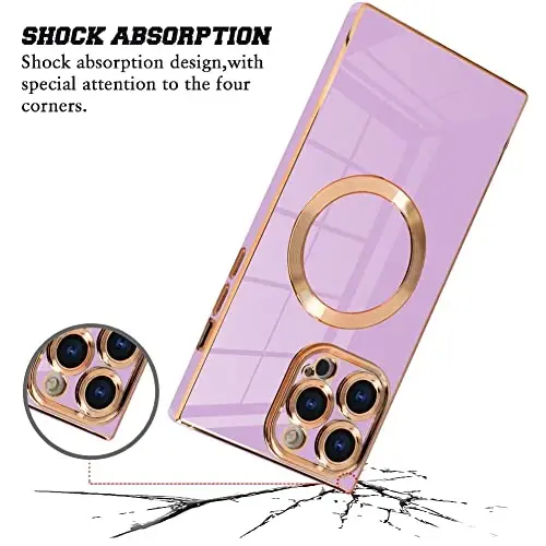 KANGHAR Case Designed for iPhone 14 Pro Max Magnetic Purple | [Compatible with MagSafe] Luxury Cute Plating Design Cute Case Full-Body Anti-Scratch Shockproof Bumper Protective 