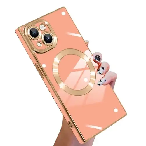 KANGHAR Case Designed for iPhone 15 Magnetic [Compatible with MagSafe] Luxury Cute Plating Design Case Full-Body Anti-Scratch Shockproof Bumper Protective Cover Pink 