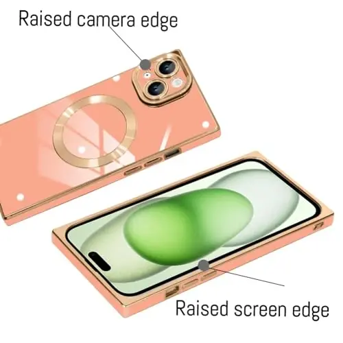 KANGHAR Case Designed for iPhone 15 Magnetic [Compatible with MagSafe] Luxury Cute Plating Design Case Full-Body Anti-Scratch Shockproof Bumper Protective Cover Pink - 4