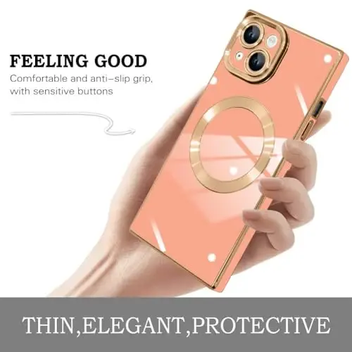 KANGHAR Case Designed for iPhone 15 Magnetic [Compatible with MagSafe] Luxury Cute Plating Design Case Full-Body Anti-Scratch Shockproof Bumper Protective Cover Pink - 5