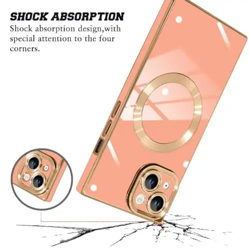KANGHAR Case Designed for iPhone 15 Magnetic [Compatible with MagSafe] Luxury Cute Plating Design Case Full-Body Anti-Scratch Shockproof Bumper Protective Cover Pink - 3