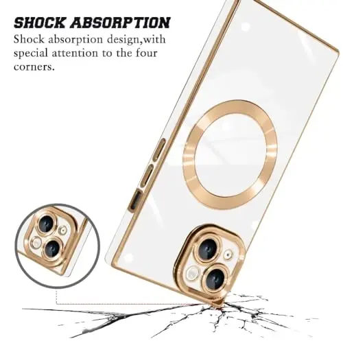 KANGHAR Case Designed for iPhone 15 Magnetic [Compatible with MagSafe] Luxury Cute Plating Design Case Full-Body Anti-Scratch Shockproof Bumper Protective Cover White - 3