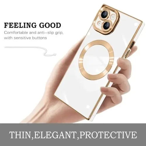 KANGHAR Case Designed for iPhone 15 Magnetic [Compatible with MagSafe] Luxury Cute Plating Design Case Full-Body Anti-Scratch Shockproof Bumper Protective Cover White - 4