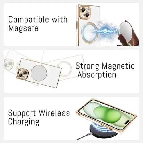 KANGHAR Case Designed for iPhone 15 Magnetic [Compatible with MagSafe] Luxury Cute Plating Design Case Full-Body Anti-Scratch Shockproof Bumper Protective Cover White - 5
