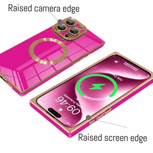KANGHAR Case Designed for iPhone 15 Pro Magnetic [Compatible with MagSafe] Luxury Cute Plating Design Case Full-Body Anti-Scratch Shockproof Bumper Protective Cover Hot Pink - 1