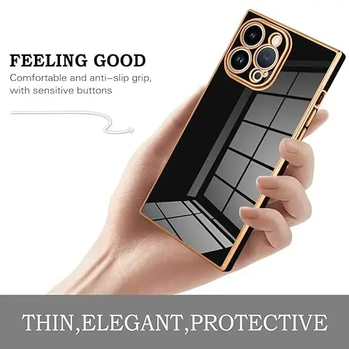 KANGHAR Case Compatible with iPhone 15 Pro Max Luxury Cute Plating Design Case Full-Body Anti-Scratch Shockproof Bumper Protective Cover for iPhone 15 Pro Max 6.7 Inch Black - 4