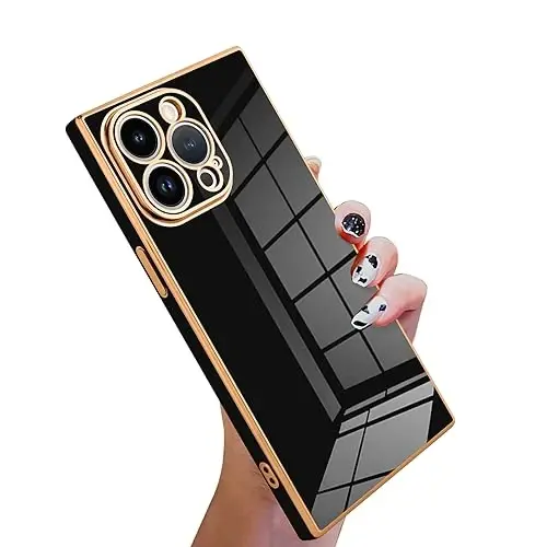 KANGHAR Case Compatible with iPhone 15 Pro Max Luxury Cute Plating Design Case Full-Body Anti-Scratch Shockproof Bumper Protective Cover for iPhone 15 Pro Max 6.7 Inch Black 