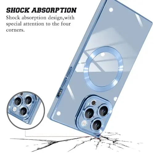 KANGHAR Case Designed for iPhone 15 Pro Max Magnetic [Compatible with MagSafe] Luxury Cute Plating Design Case Full-Body Anti-Scratch Shockproof Bumper Protective Cover Blue - 3