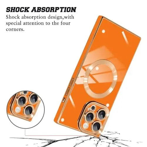 KANGHAR Case Designed for iPhone 15 Pro Max Magnetic [Compatible with MagSafe] Luxury Cute Plating Design Case Full-Body Anti-Scratch Shockproof Bumper Protective Cover Orange - 3