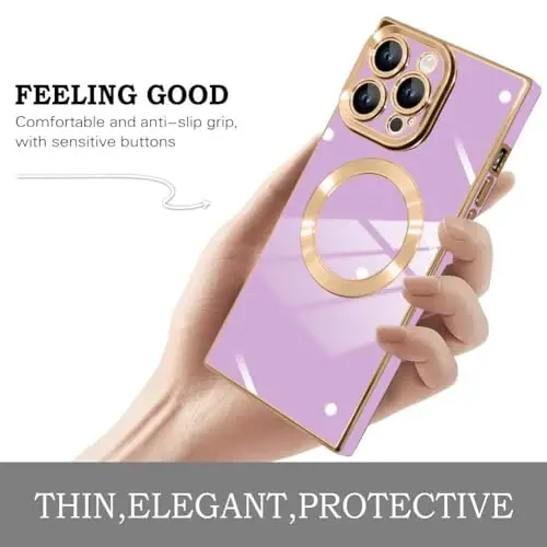 KANGHAR Case Designed for iPhone 15 Pro Max Magnetic [Compatible with MagSafe] Luxury Cute Plating Design Case Full-Body Anti-Scratch Shockproof Bumper Protective Cover Purple - 5