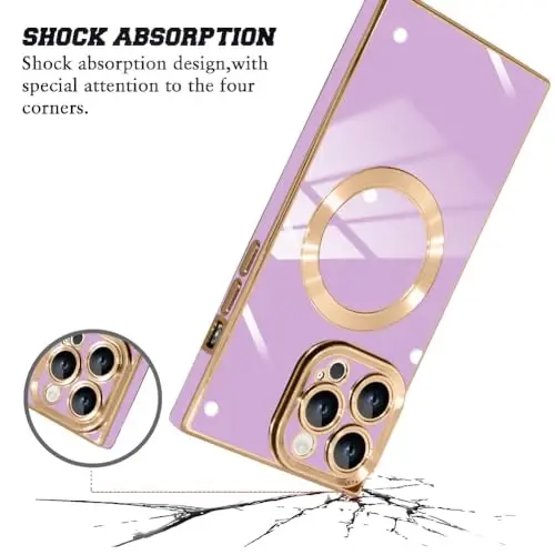KANGHAR Case Designed for iPhone 15 Pro Max Magnetic [Compatible with MagSafe] Luxury Cute Plating Design Case Full-Body Anti-Scratch Shockproof Bumper Protective Cover Purple - 3