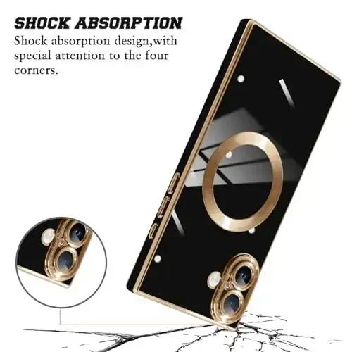 KANGHAR Case Designed for iPhone 16 Magnetic [Compatible with MagSafe] Luxury Cute Plating Design Case Full-Body Anti-Scratch Shockproof Bumper Protective Cover Black - 4
