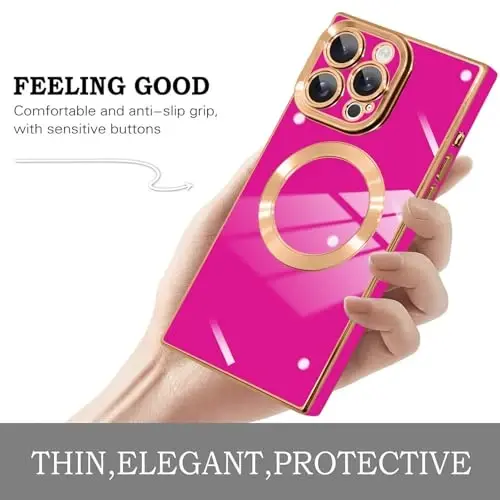 KANGHAR Case Designed for iPhone 16 Pro Magnetic [Compatible with MagSafe] Luxury Cute Plating Design Case Full-Body Anti-Scratch Shockproof Bumper Protective Cover Hot Pink - 5