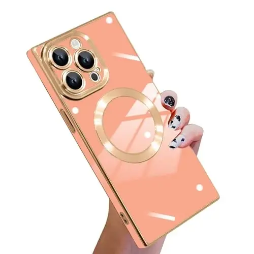 KANGHAR Case Designed for iPhone 16 Pro Magnetic [Compatible with MagSafe] Luxury Cute Plating Design Case Full-Body Anti-Scratch Shockproof Bumper Protective Cover Pink 