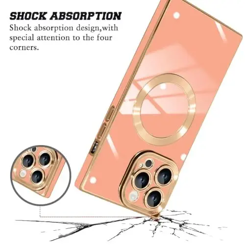 KANGHAR Case Designed for iPhone 16 Pro Magnetic [Compatible with MagSafe] Luxury Cute Plating Design Case Full-Body Anti-Scratch Shockproof Bumper Protective Cover Pink - 2