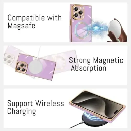KANGHAR Case Designed for iPhone 16 Pro Magnetic [Compatible with MagSafe] Luxury Cute Plating Design Case Full-Body Anti-Scratch Shockproof Bumper Protective Cover Purple - 5
