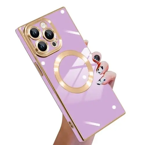 KANGHAR Case Designed for iPhone 16 Pro Magnetic [Compatible with MagSafe] Luxury Cute Plating Design Case Full-Body Anti-Scratch Shockproof Bumper Protective Cover Purple - 1