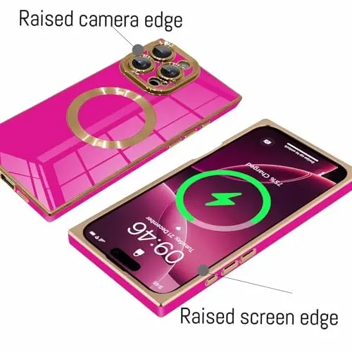 KANGHAR Case Designed for iPhone 16 Pro Max Magnetic [Compatible with MagSafe] Luxury Cute Plating Design Case Full-Body Anti-Scratch Shockproof Bumper Protective Cover Hot Pink - 4